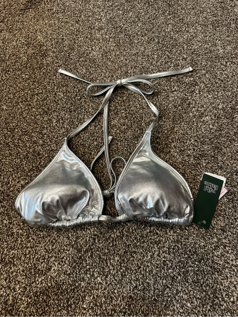 wild fable Metallic Silver Triangle Bikini Top